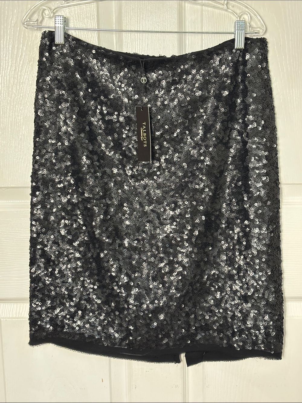 NEW NWT Talbots Black Sequin Pencil Skirt Silk Shell Size 8 party cocktail fun